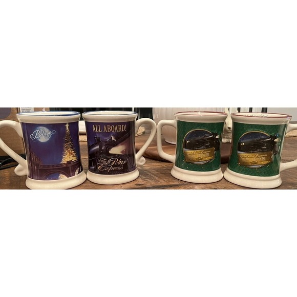 The Polar Express 12oz Believe 3D Ceramic Hot Chocolate Mug Set of 4 Coffee Tea - Picture 1 of 11